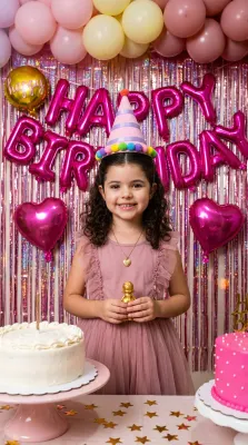 Девочка в розовом платье с золотой статуэткой