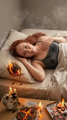 Горящая спальня утром