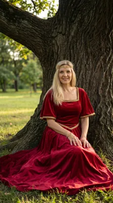 (05) Женщина у дерева в красном бархате
