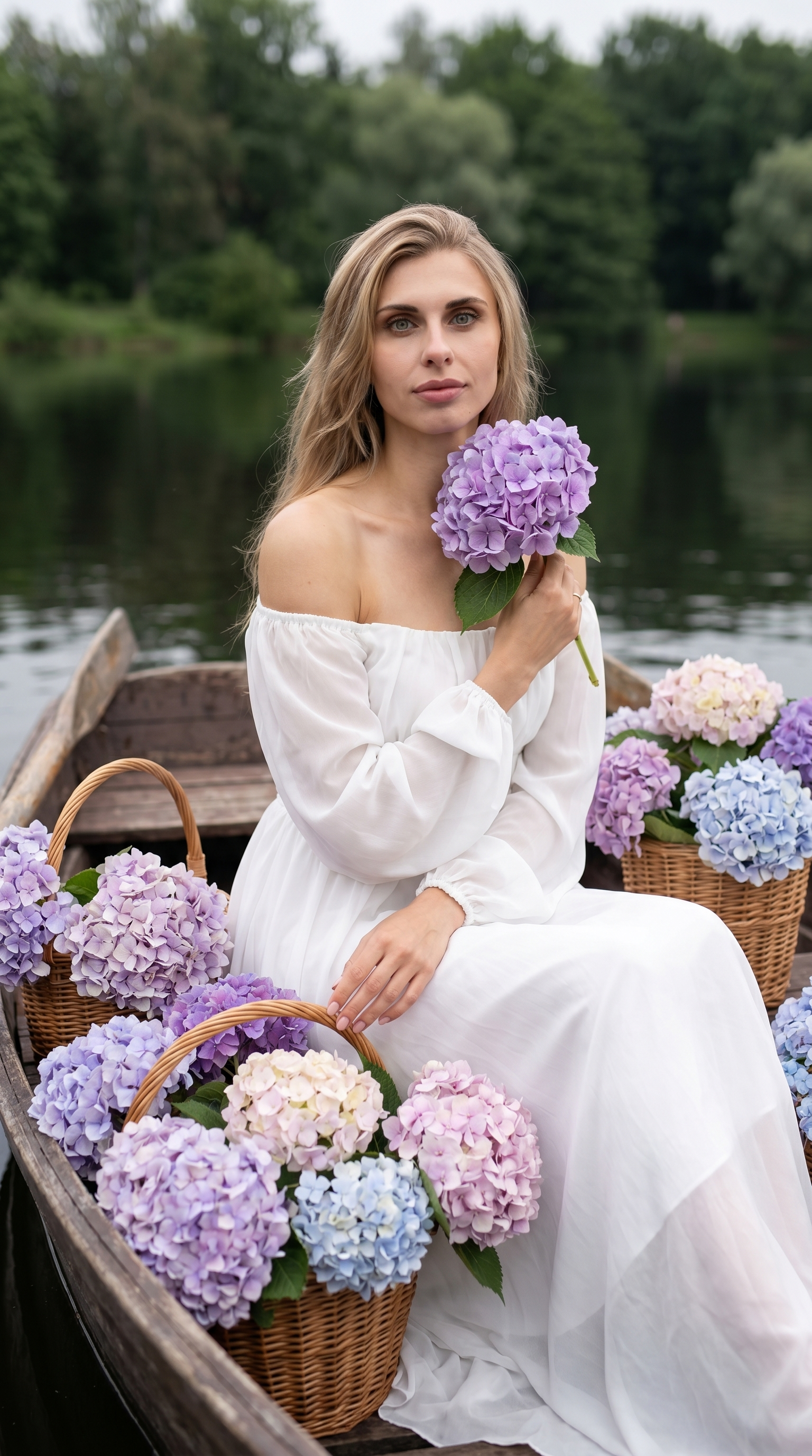 Лодка и гортензии