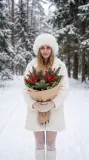 С новогодним букетом в лесу — фото 1